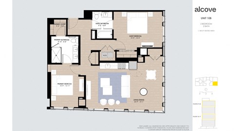 Floor plan for 2 beds, 2 baths, 1180 sqft